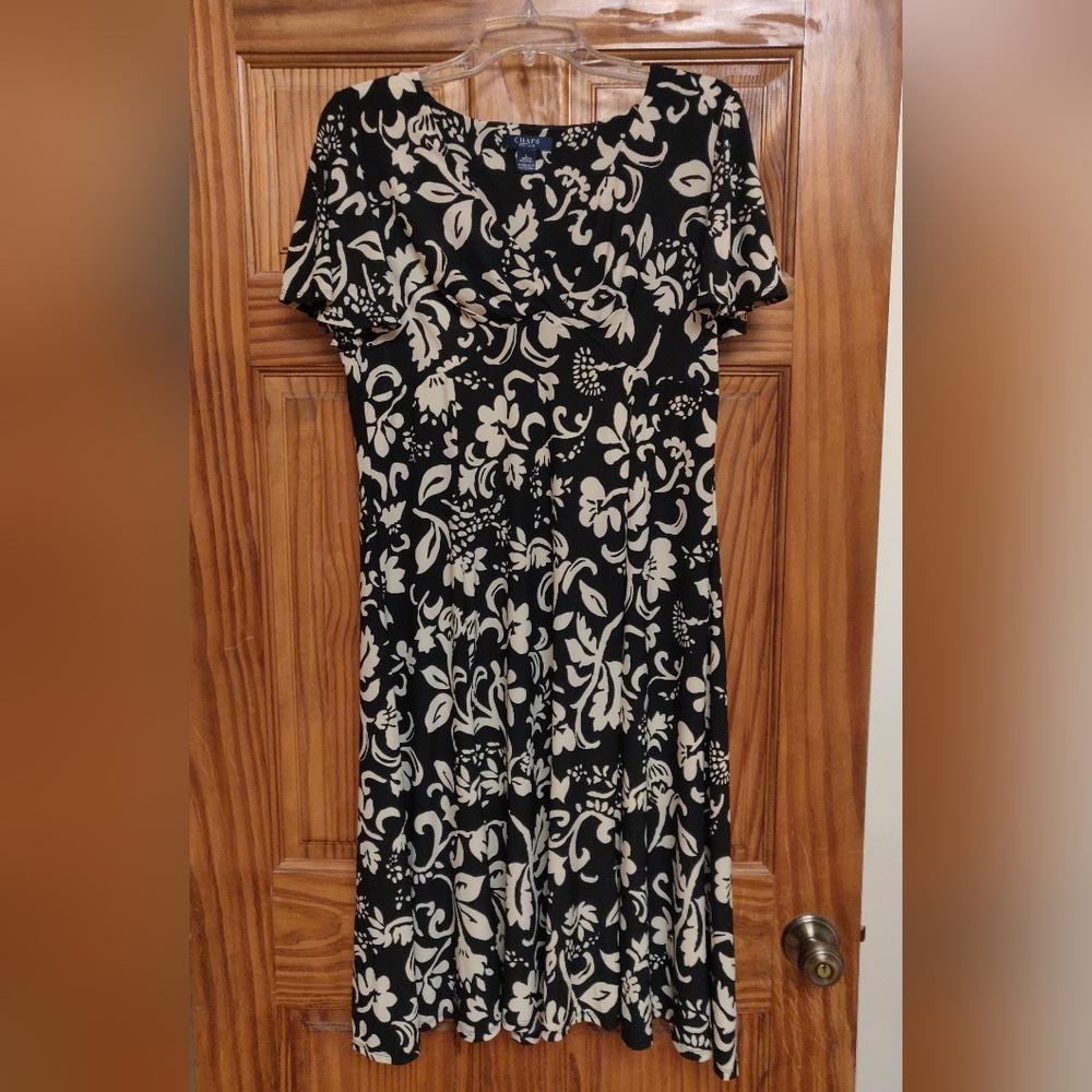Chaps Black and Cream Floral Midi Dress